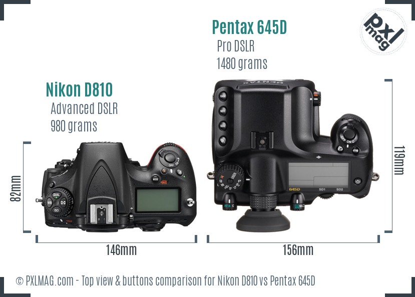 Nikon D810 vs Pentax 645D top view buttons comparison