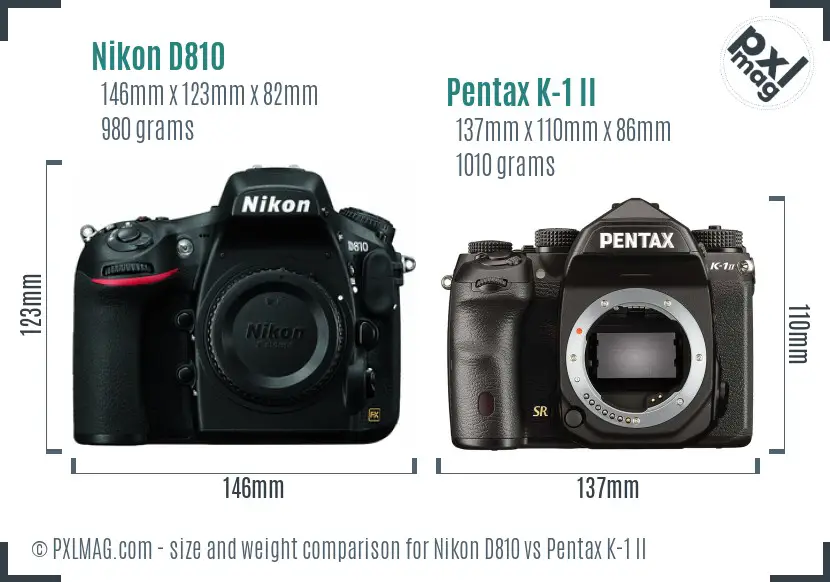 Nikon D810 vs Pentax K-1 II size comparison