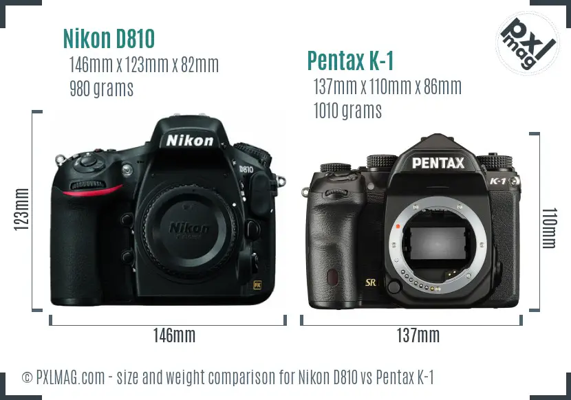 Nikon D810 vs Pentax K-1 size comparison