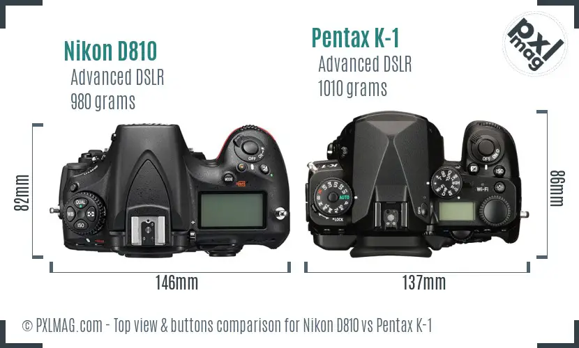 Nikon D810 vs Pentax K-1 top view buttons comparison