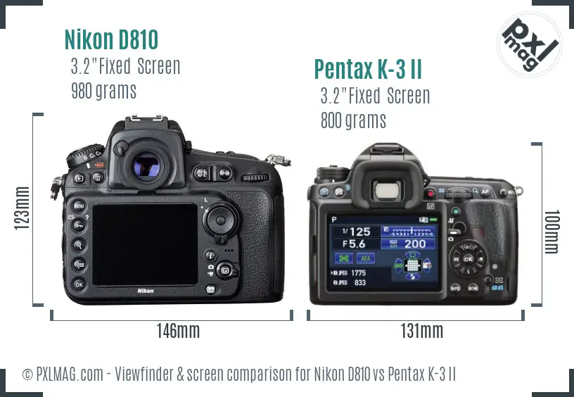 Nikon D810 vs Pentax K-3 II Screen and Viewfinder comparison