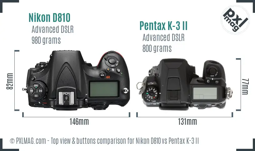 Nikon D810 vs Pentax K-3 II top view buttons comparison