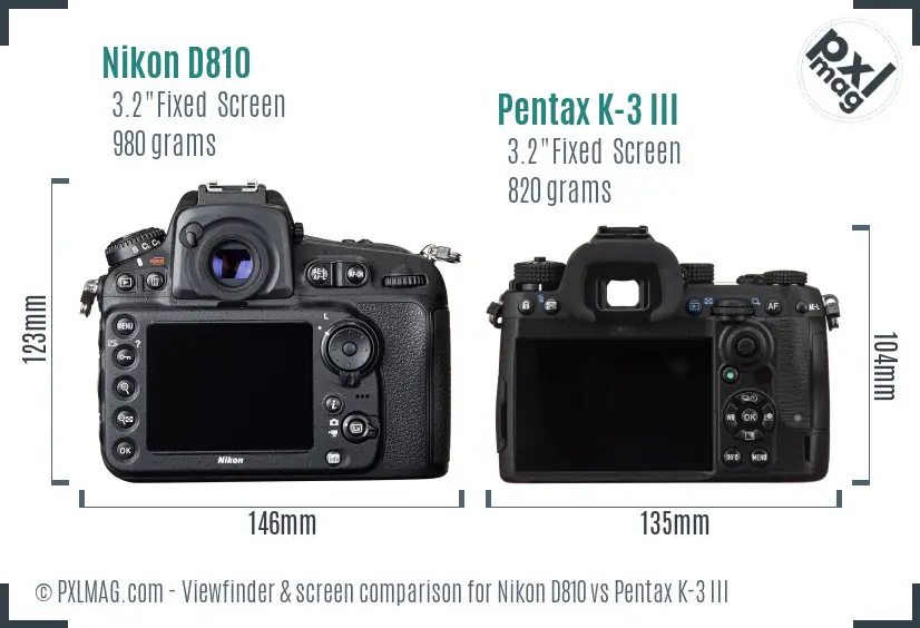 Nikon D810 vs Pentax K-3 III Screen and Viewfinder comparison