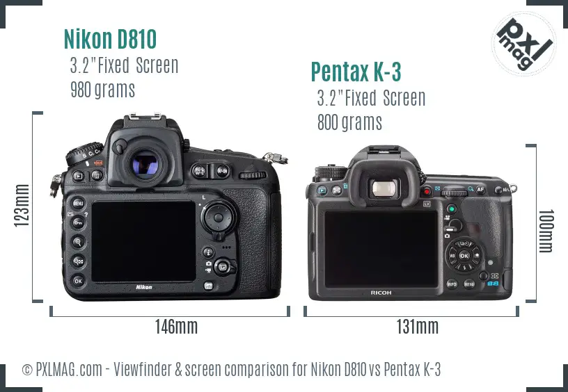 Nikon D810 vs Pentax K-3 Screen and Viewfinder comparison