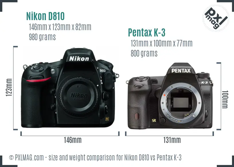 Nikon D810 vs Pentax K-3 size comparison