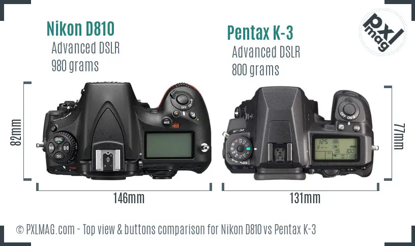 Nikon D810 vs Pentax K-3 top view buttons comparison