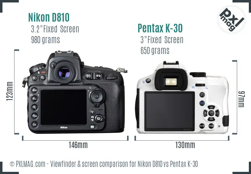 Nikon D810 vs Pentax K-30 Screen and Viewfinder comparison