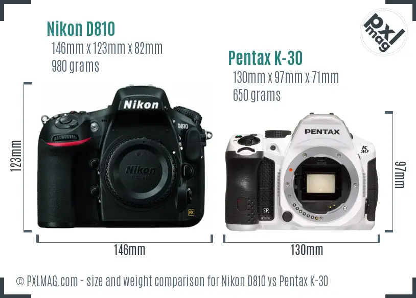 Nikon D810 vs Pentax K-30 size comparison