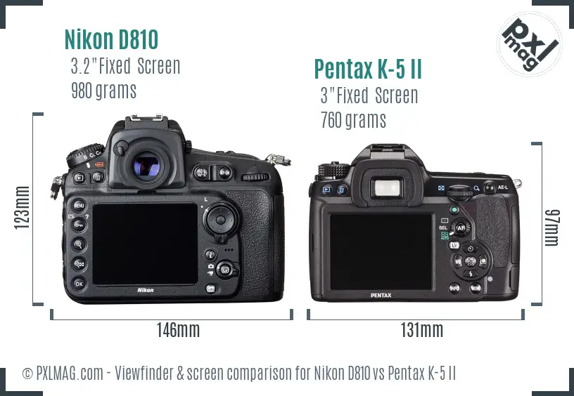 Nikon D810 vs Pentax K-5 II Screen and Viewfinder comparison