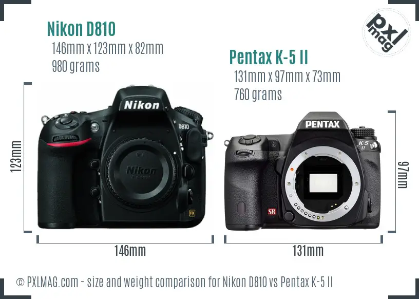 Nikon D810 vs Pentax K-5 II size comparison