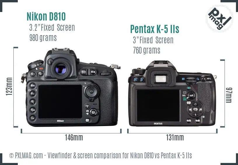 Nikon D810 vs Pentax K-5 IIs Screen and Viewfinder comparison