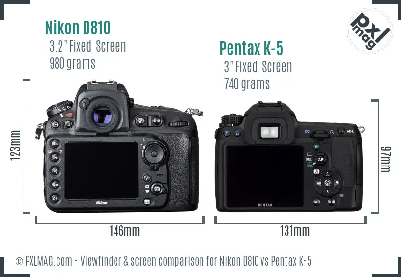 Nikon D810 vs Pentax K-5 Screen and Viewfinder comparison