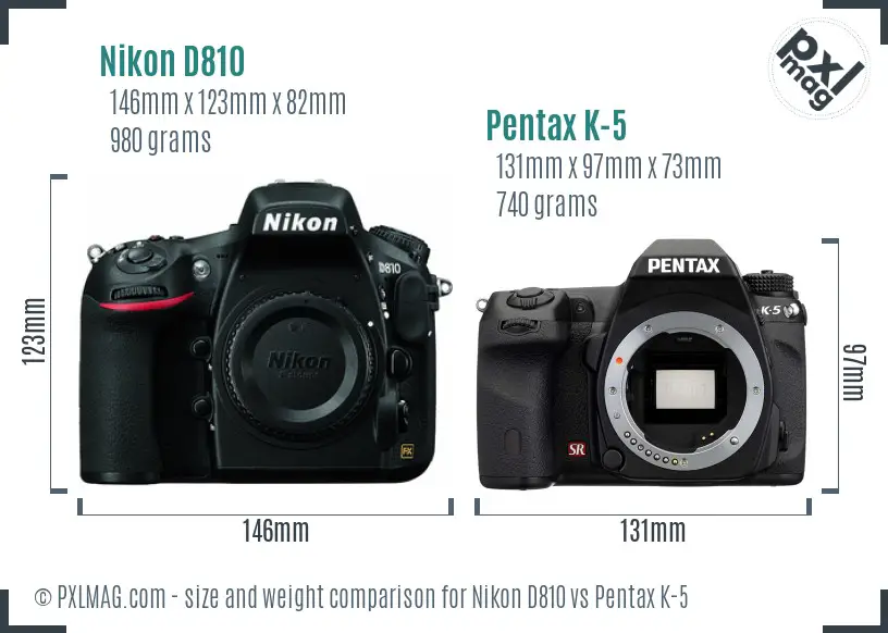 Nikon D810 vs Pentax K-5 size comparison