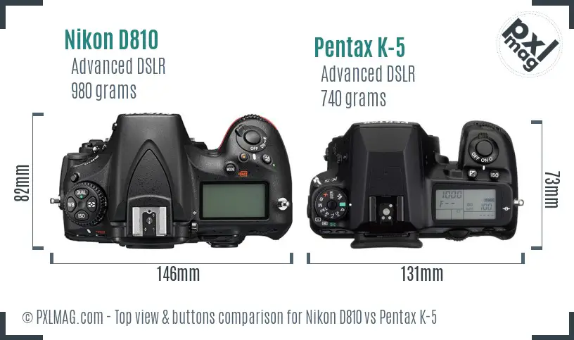 Nikon D810 vs Pentax K-5 top view buttons comparison