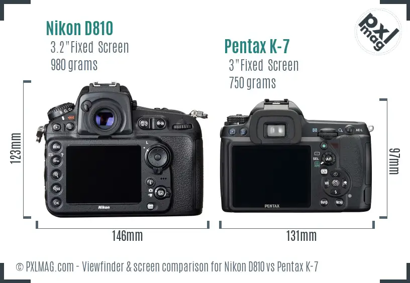 Nikon D810 vs Pentax K-7 Screen and Viewfinder comparison