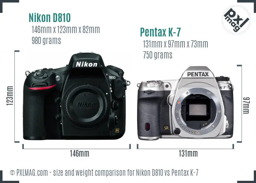Nikon D810 vs Pentax K-7 size comparison