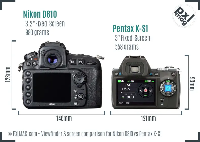 Nikon D810 vs Pentax K-S1 Screen and Viewfinder comparison