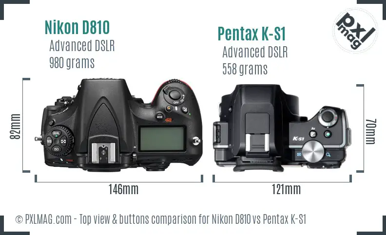 Nikon D810 vs Pentax K-S1 top view buttons comparison