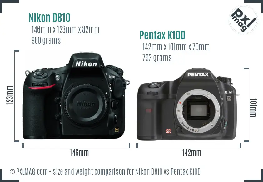 Nikon D810 vs Pentax K10D size comparison