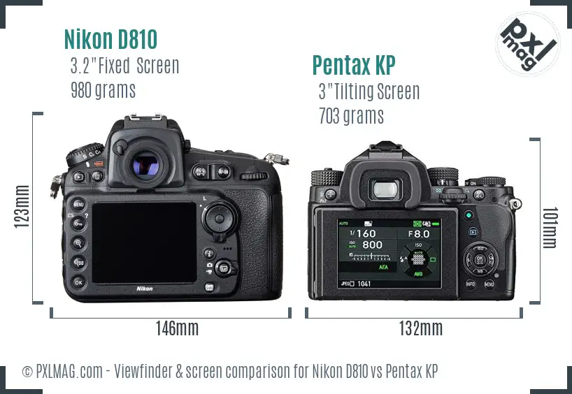 Nikon D810 vs Pentax KP Screen and Viewfinder comparison