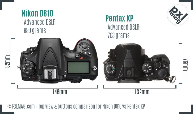 Nikon D810 vs Pentax KP top view buttons comparison