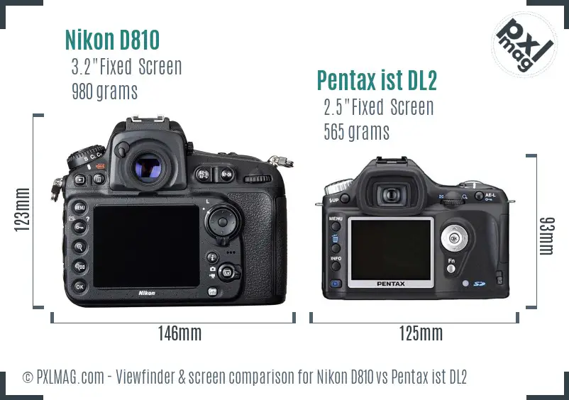 Nikon D810 vs Pentax ist DL2 Screen and Viewfinder comparison