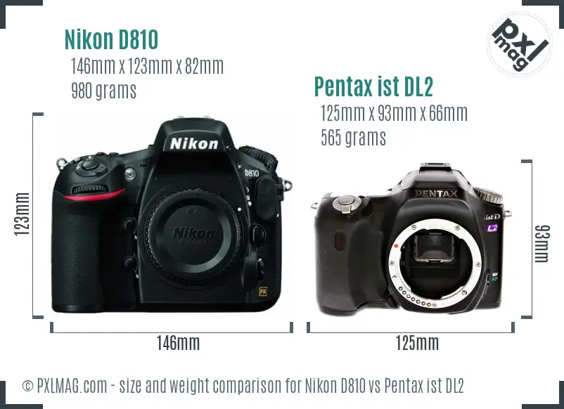 Nikon D810 vs Pentax ist DL2 size comparison