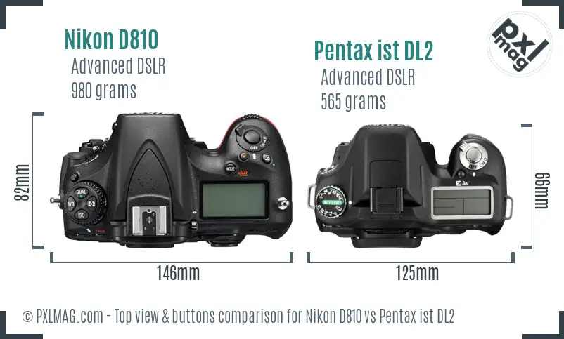 Nikon D810 vs Pentax ist DL2 top view buttons comparison