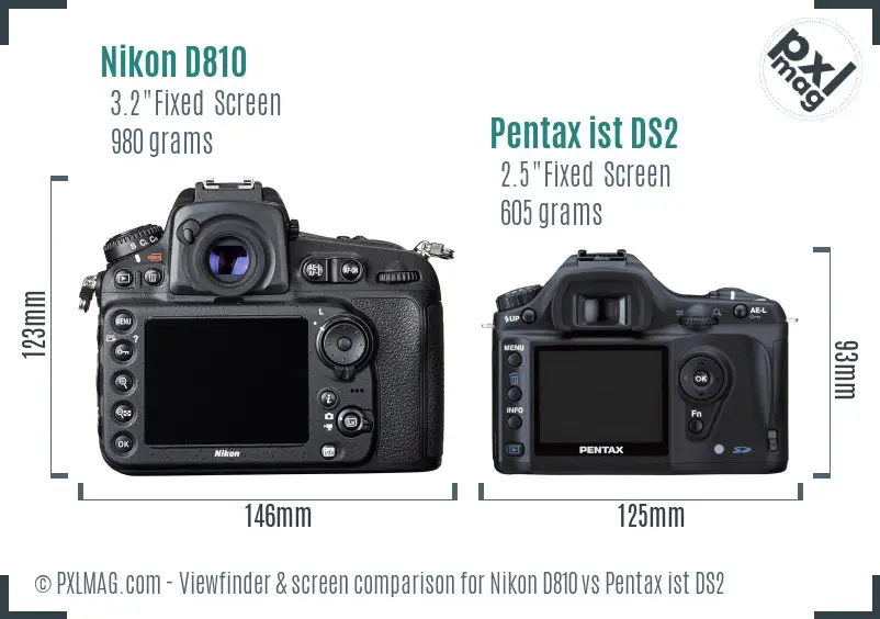 Nikon D810 vs Pentax ist DS2 Screen and Viewfinder comparison