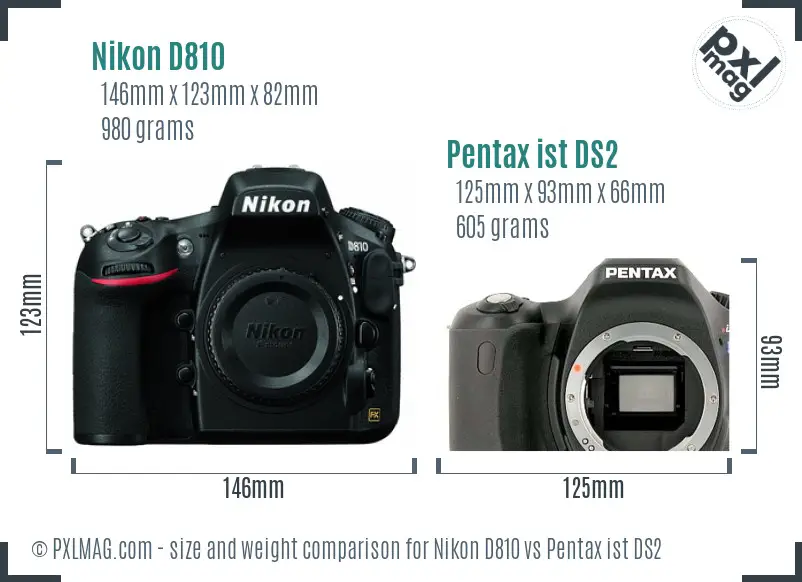 Nikon D810 vs Pentax ist DS2 size comparison