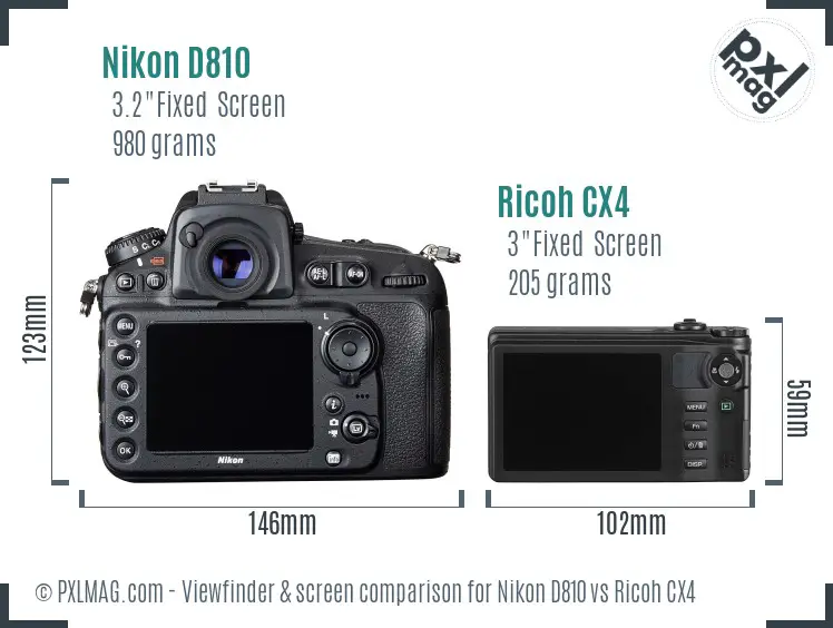 Nikon D810 vs Ricoh CX4 Screen and Viewfinder comparison
