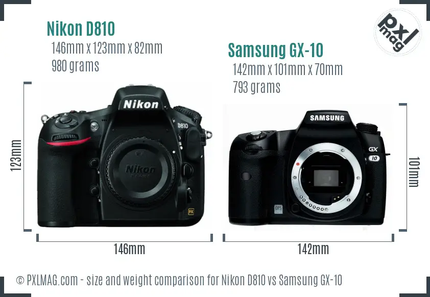 Nikon D810 vs Samsung GX-10 size comparison
