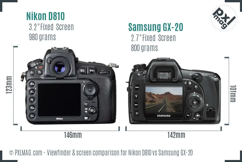 Nikon D810 vs Samsung GX-20 Screen and Viewfinder comparison