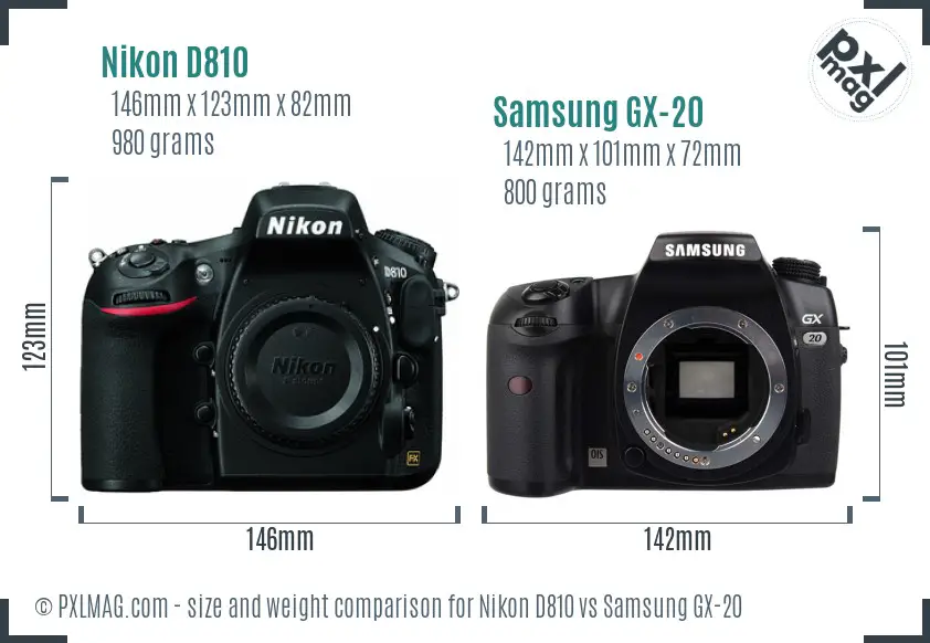 Nikon D810 vs Samsung GX-20 size comparison