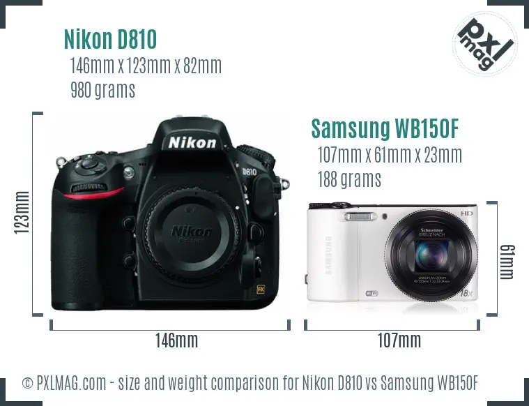 Nikon D810 vs Samsung WB150F size comparison