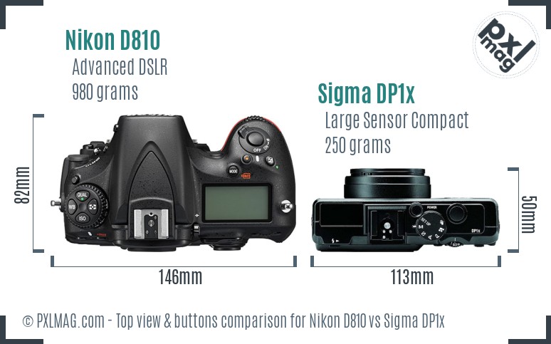 Nikon D810 vs Sigma DP1x top view buttons comparison
