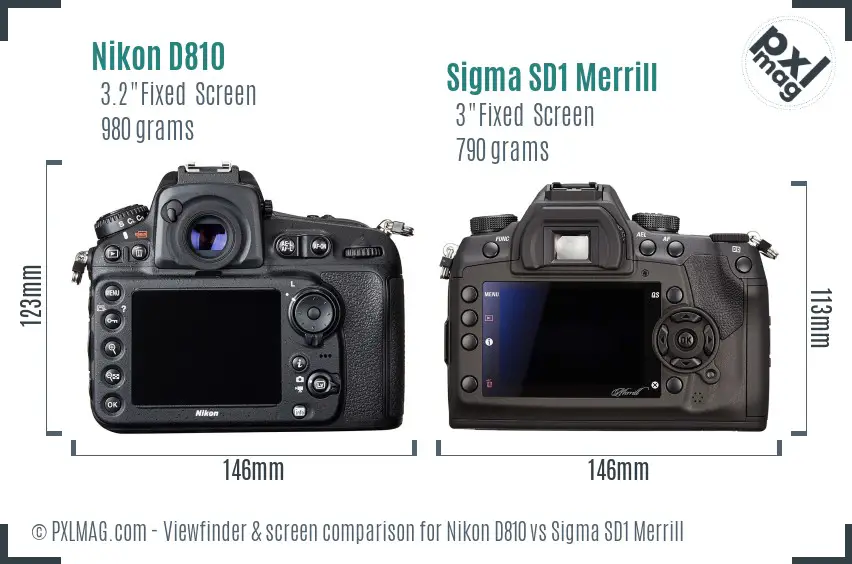 Nikon D810 vs Sigma SD1 Merrill Screen and Viewfinder comparison
