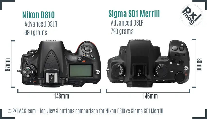 Nikon D810 vs Sigma SD1 Merrill top view buttons comparison