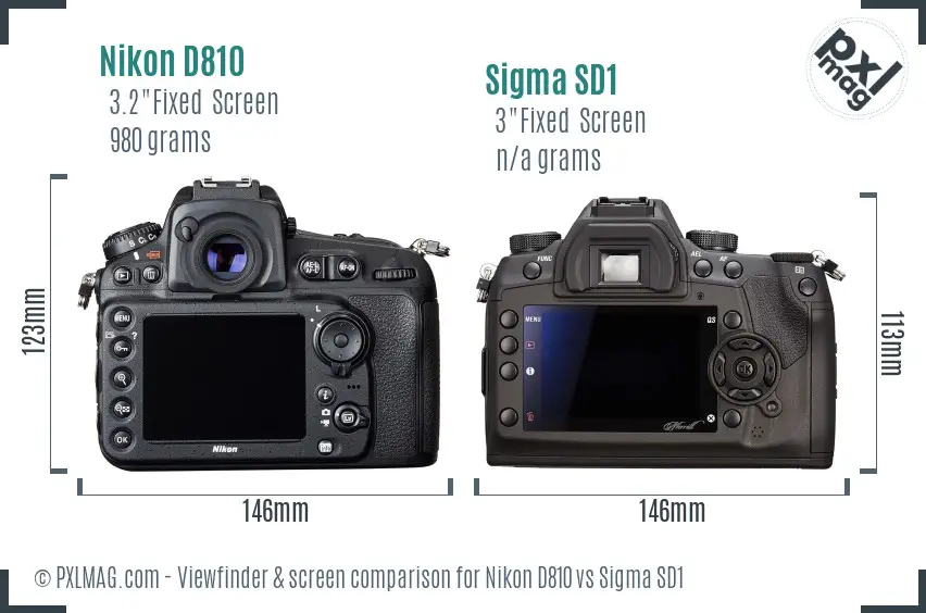 Nikon D810 vs Sigma SD1 Screen and Viewfinder comparison