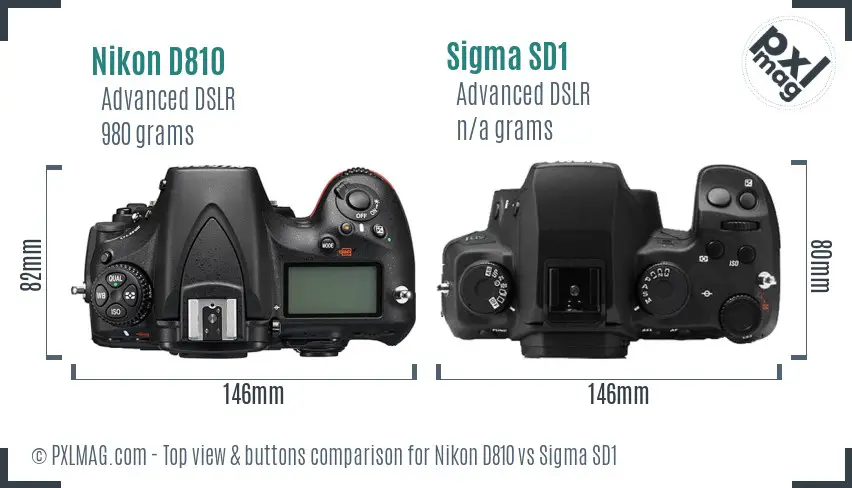 Nikon D810 vs Sigma SD1 top view buttons comparison