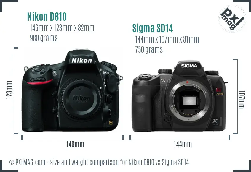 Nikon D810 vs Sigma SD14 size comparison