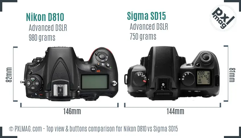 Nikon D810 vs Sigma SD15 top view buttons comparison