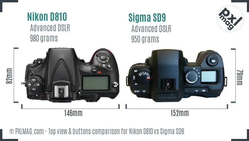 Nikon D810 vs Sigma SD9 top view buttons comparison