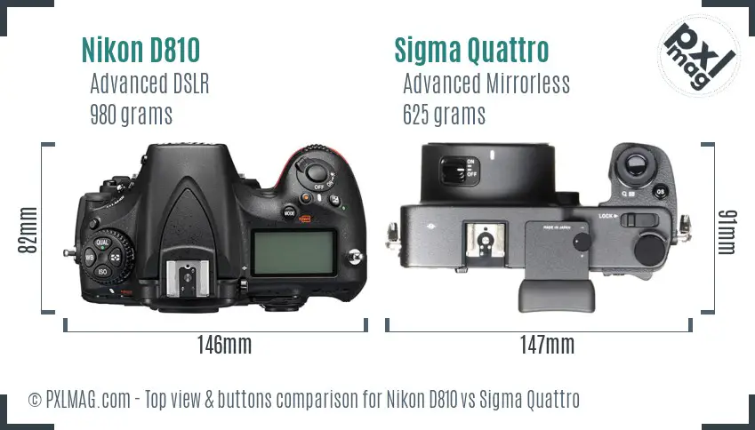 Nikon D810 vs Sigma Quattro top view buttons comparison