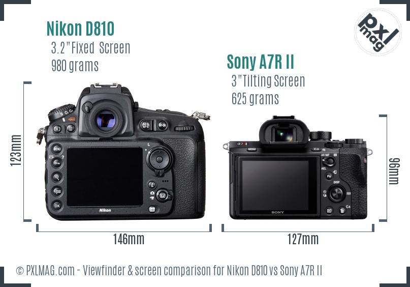 Nikon D810 vs Sony A7R II Screen and Viewfinder comparison