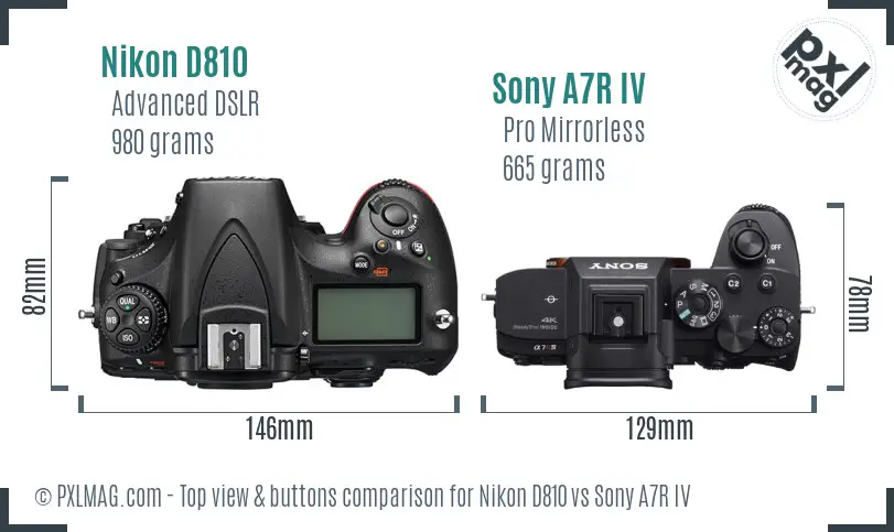 Nikon D810 vs Sony A7R IV top view buttons comparison Nikon D810 vs Sony A7R IV top view buttons comparison