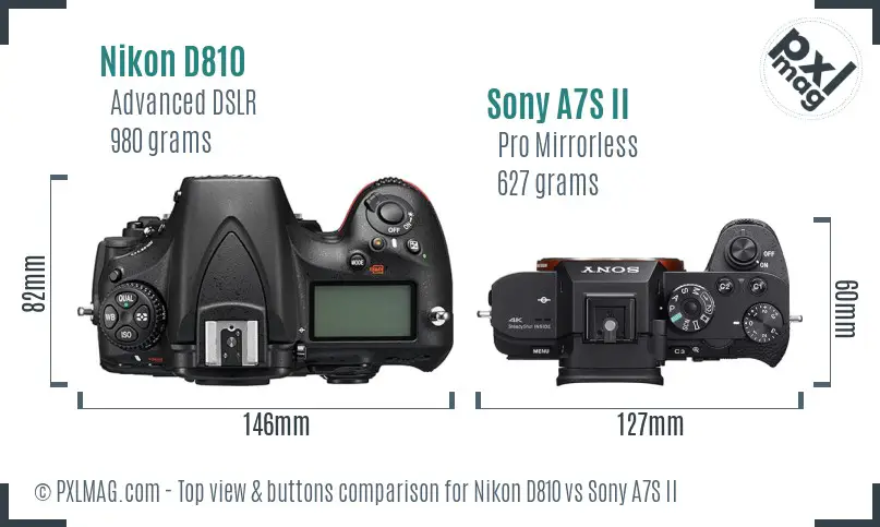Nikon D810 vs Sony A7S II top view buttons comparison