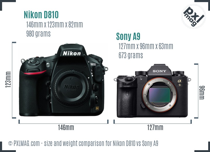 Nikon D810 vs Sony A9 size comparison