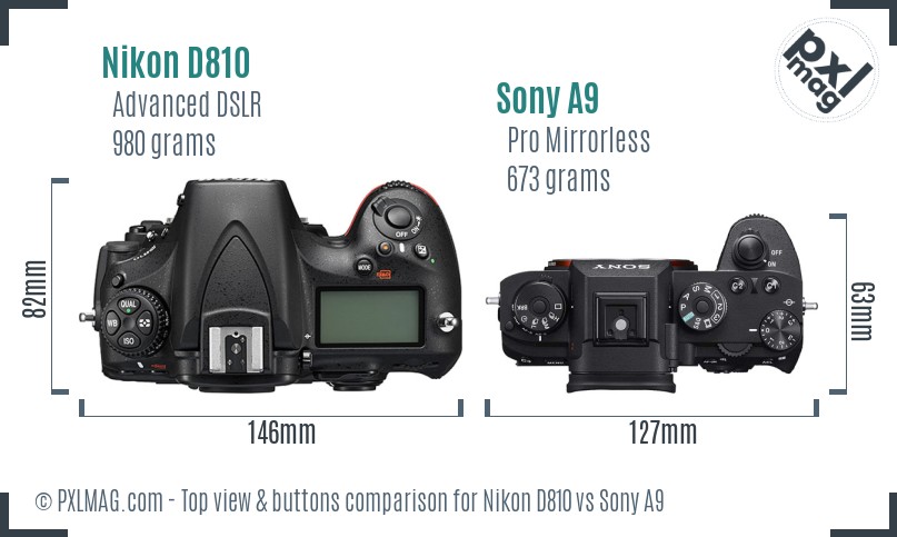 Nikon D810 vs Sony A9 top view buttons comparison