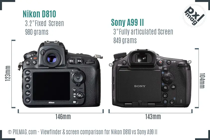 Nikon D810 vs Sony A99 II Screen and Viewfinder comparison